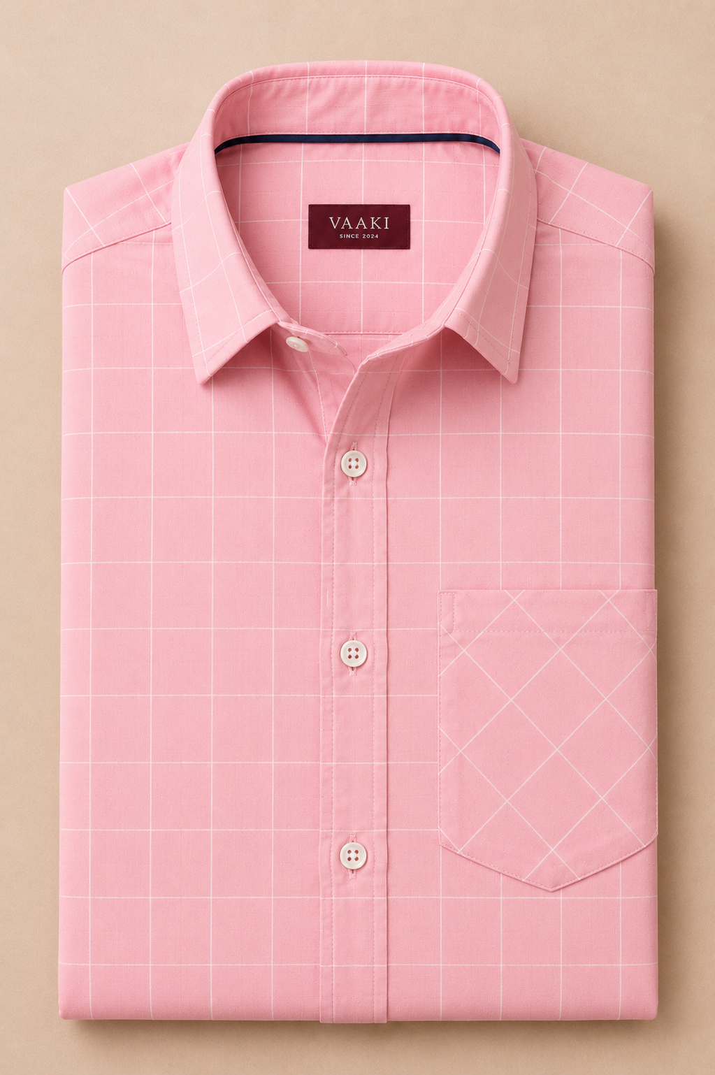 Rose pink windowpane check cotton shirt for men, full sleeve, view 7