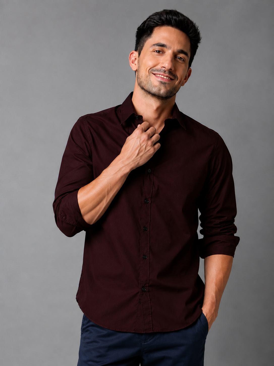 Deep Maroon Cotton Formal Shirt for Men | Full Sleeve, Regular Fit