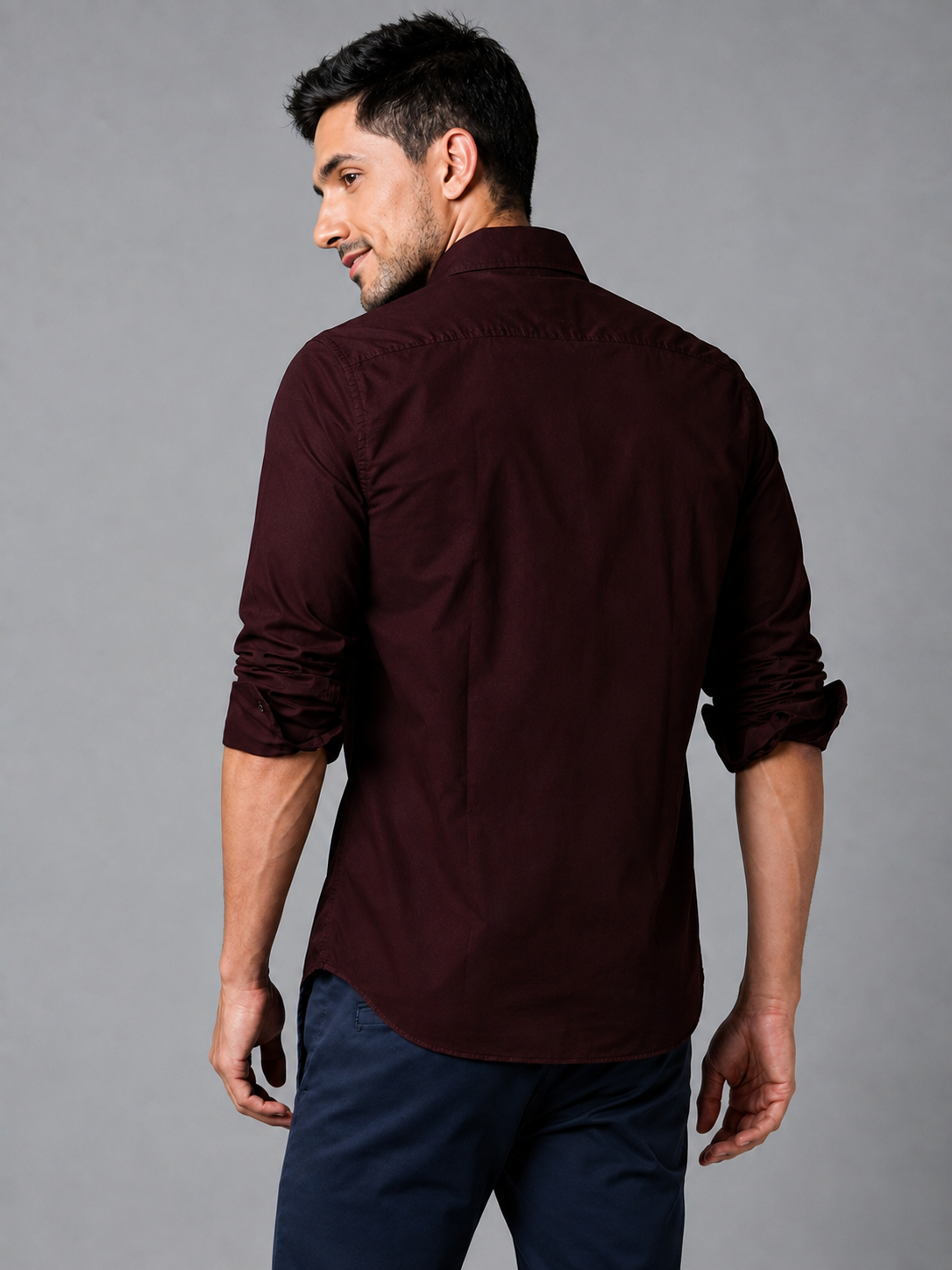 Deep maroon cotton formal shirt for men with button cuffs, view 4