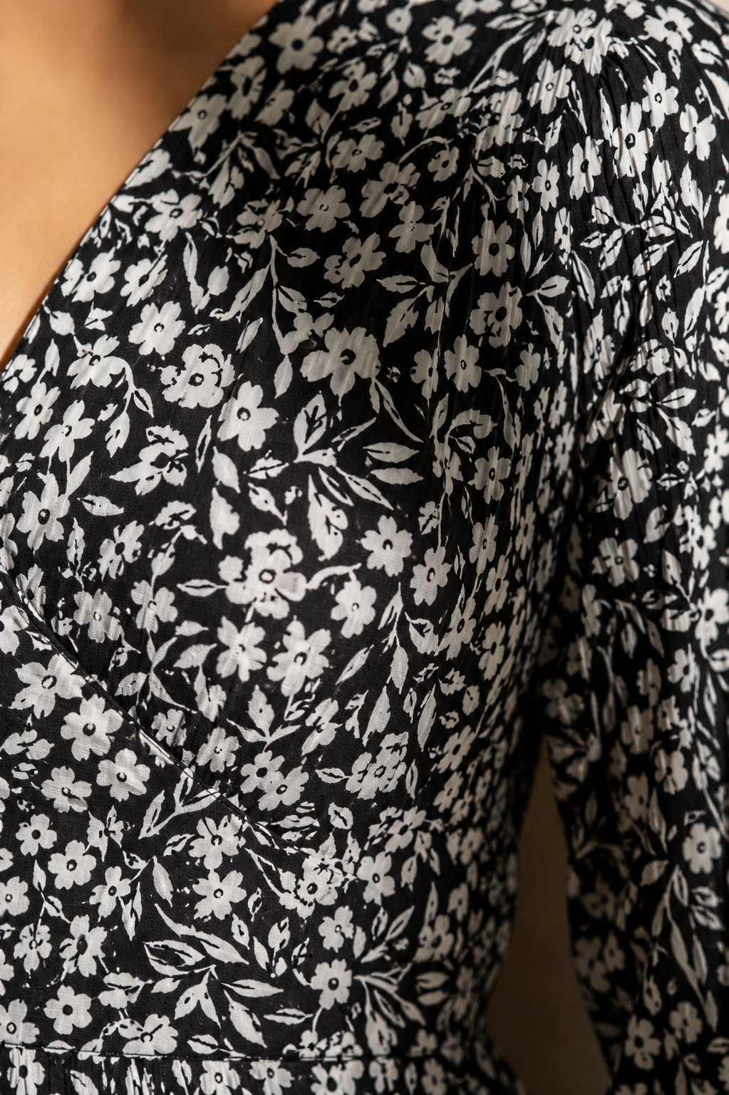 VAAKI Women's Black Floral Print Cotton Maxi Dress | V-Neck Long Sleeve Fit & Flare