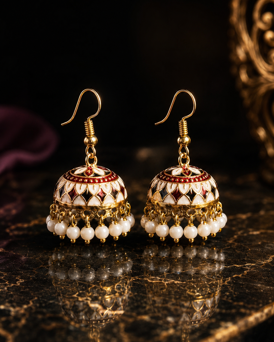 Multicolor Meenakari Pearl Drop Jhumka Earrings for Women