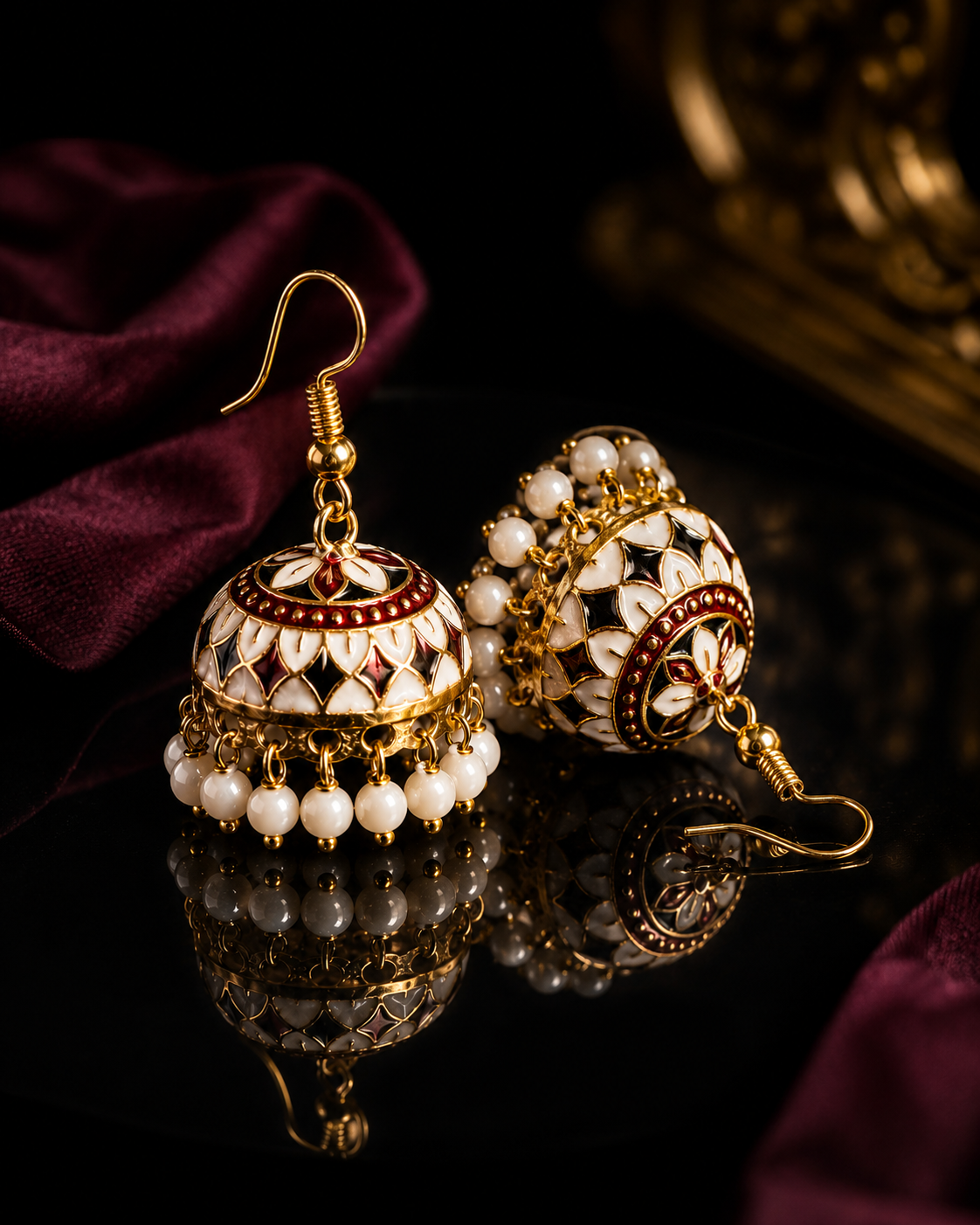 Multicolor Meenakari Pearl Drop Jhumka Earrings for Women
