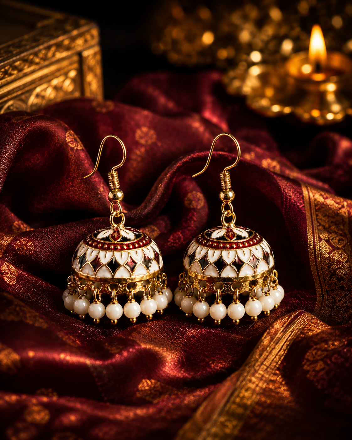 Multicolor Meenakari Pearl Drop Jhumka Earrings for Women