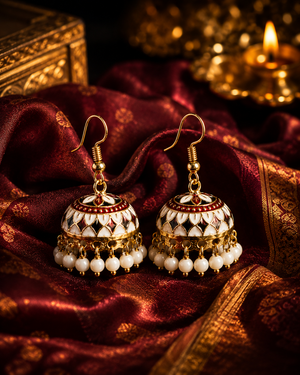 Multicolor Meenakari Pearl Drop Jhumka Earrings for Women