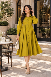 Women’s Cotton Flex Shirt Dress – Full Sleeves & Flared Fit