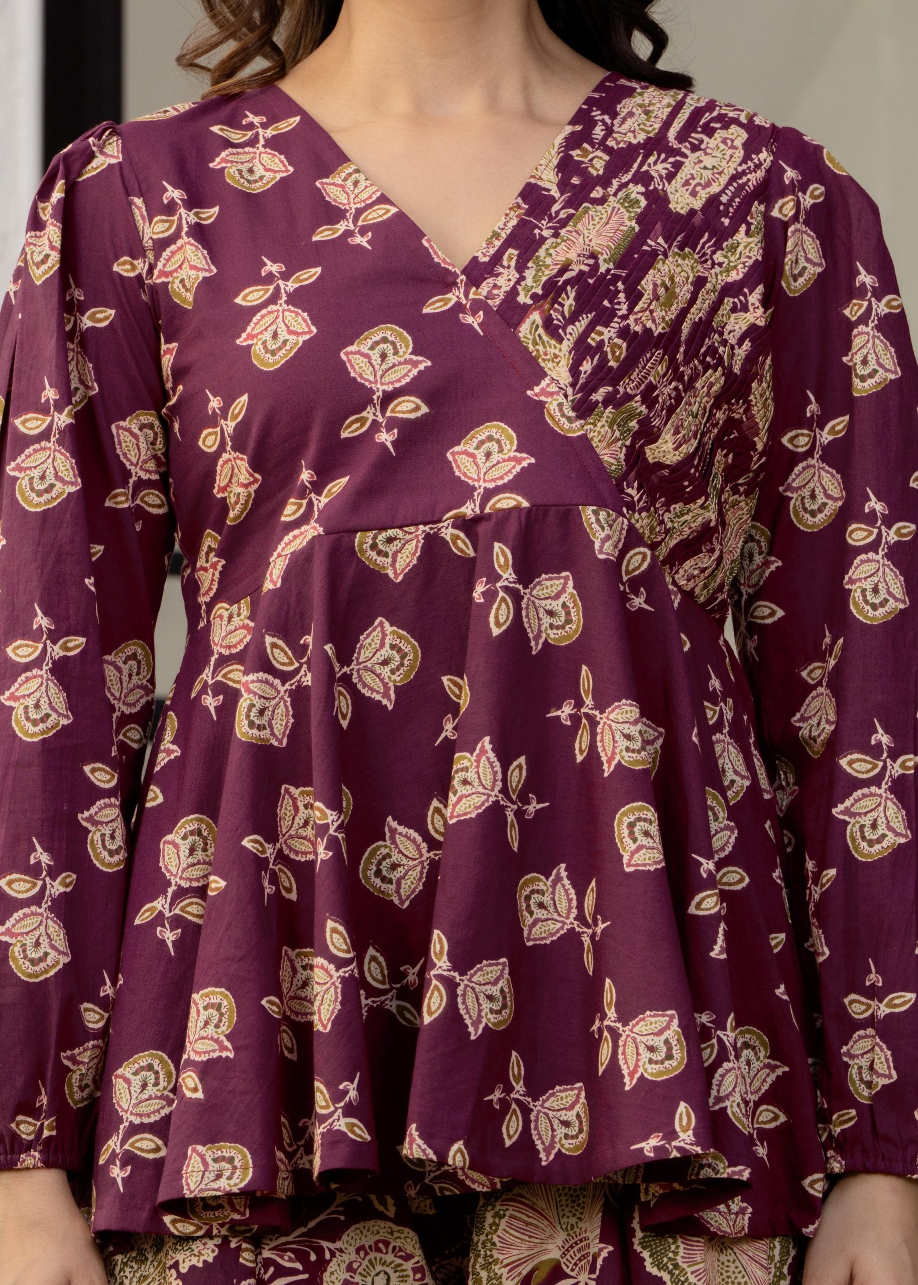 Buy Designer Wine Floral Printed Premium Cotton Co-ord Set for Women Online