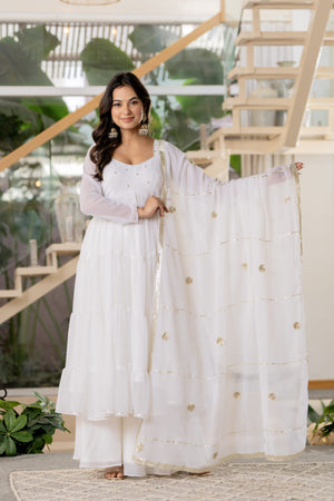 Hansini White Georgette Anarkali Kurta Set