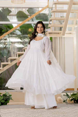 Hansini White Georgette Anarkali Kurta Set