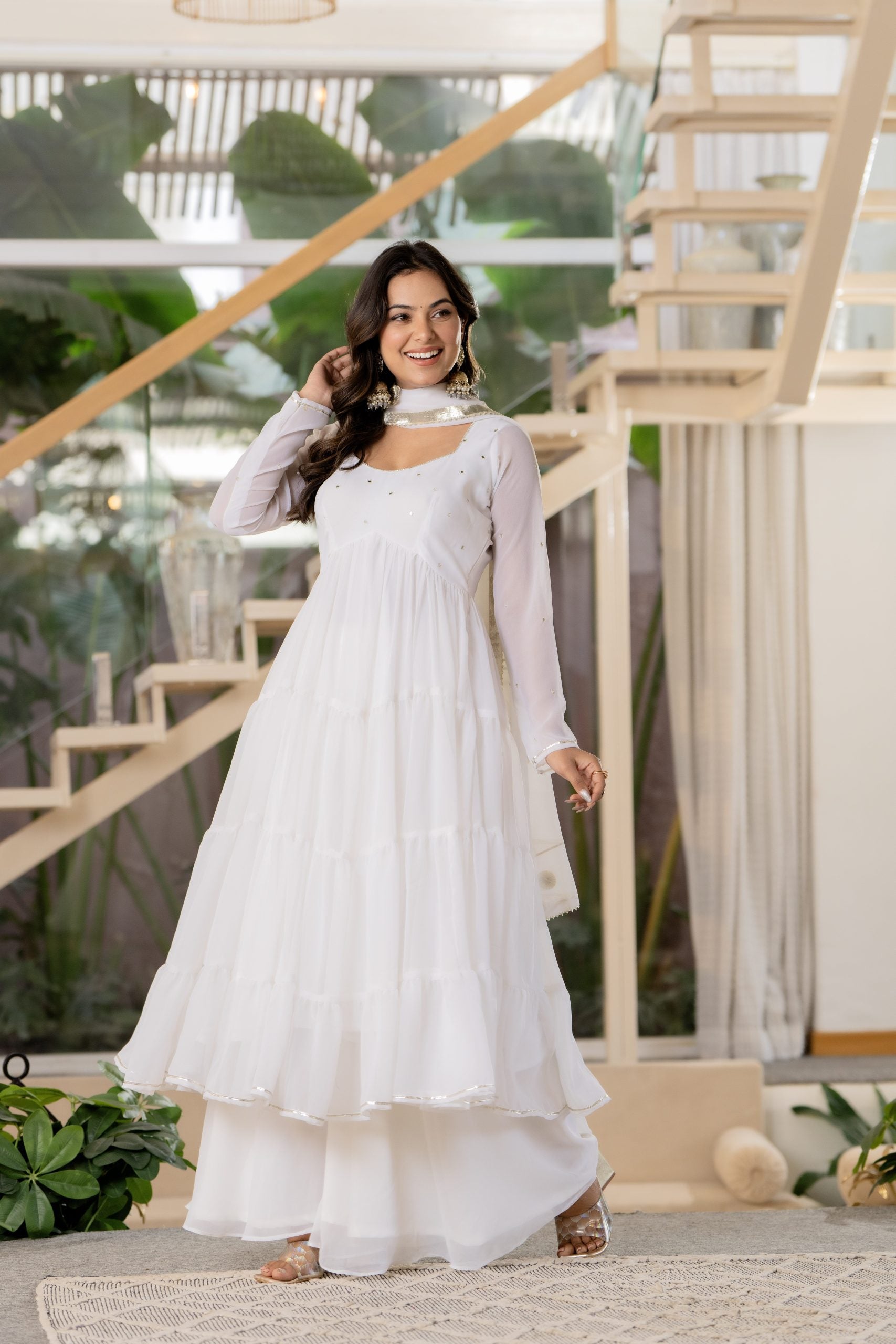 "Vaaki White Embroidered Anarkali Dress with Dupatta – Elegant Ethnic Wear 8"