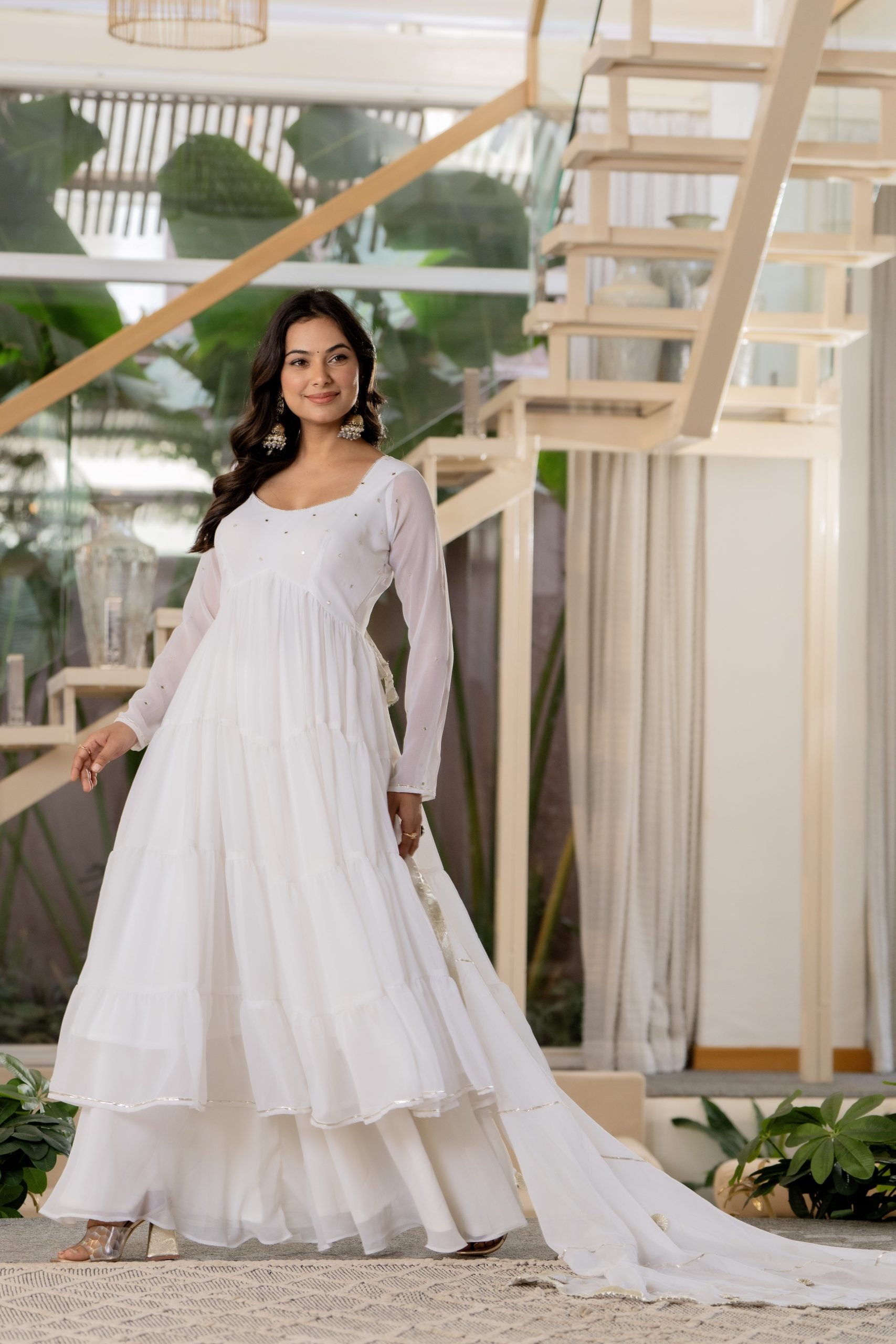 Vaaki White Embroidered Anarkali Dress with Dupatta – Elegant Ethnic Wear 7