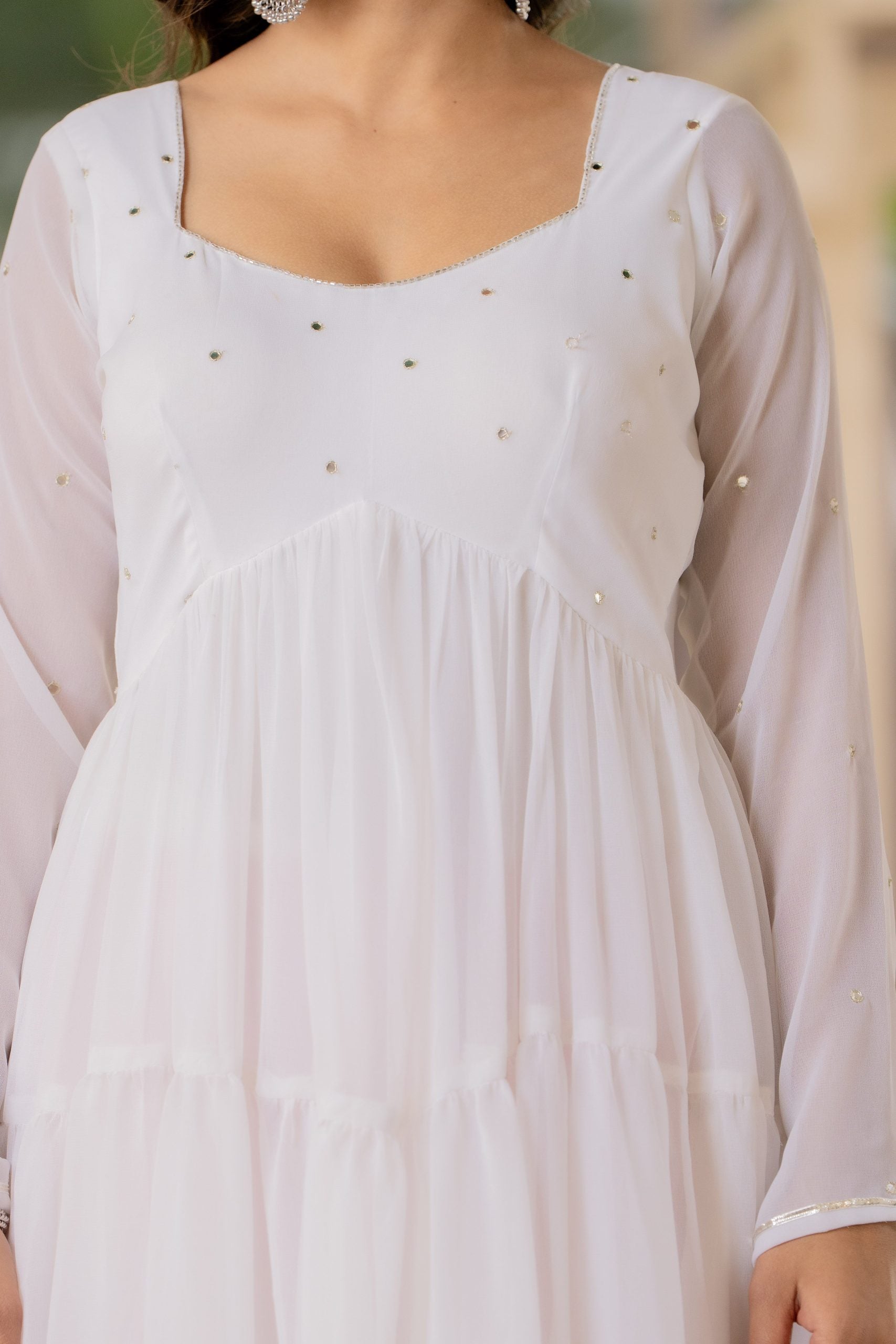 "Vaaki White Embroidered Anarkali Dress with Dupatta – Elegant Ethnic Wear 2"