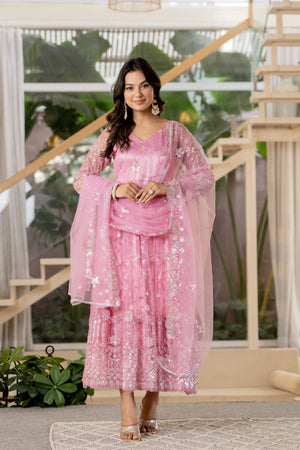 Tarangani Rose Pink Anarkali Gown Set