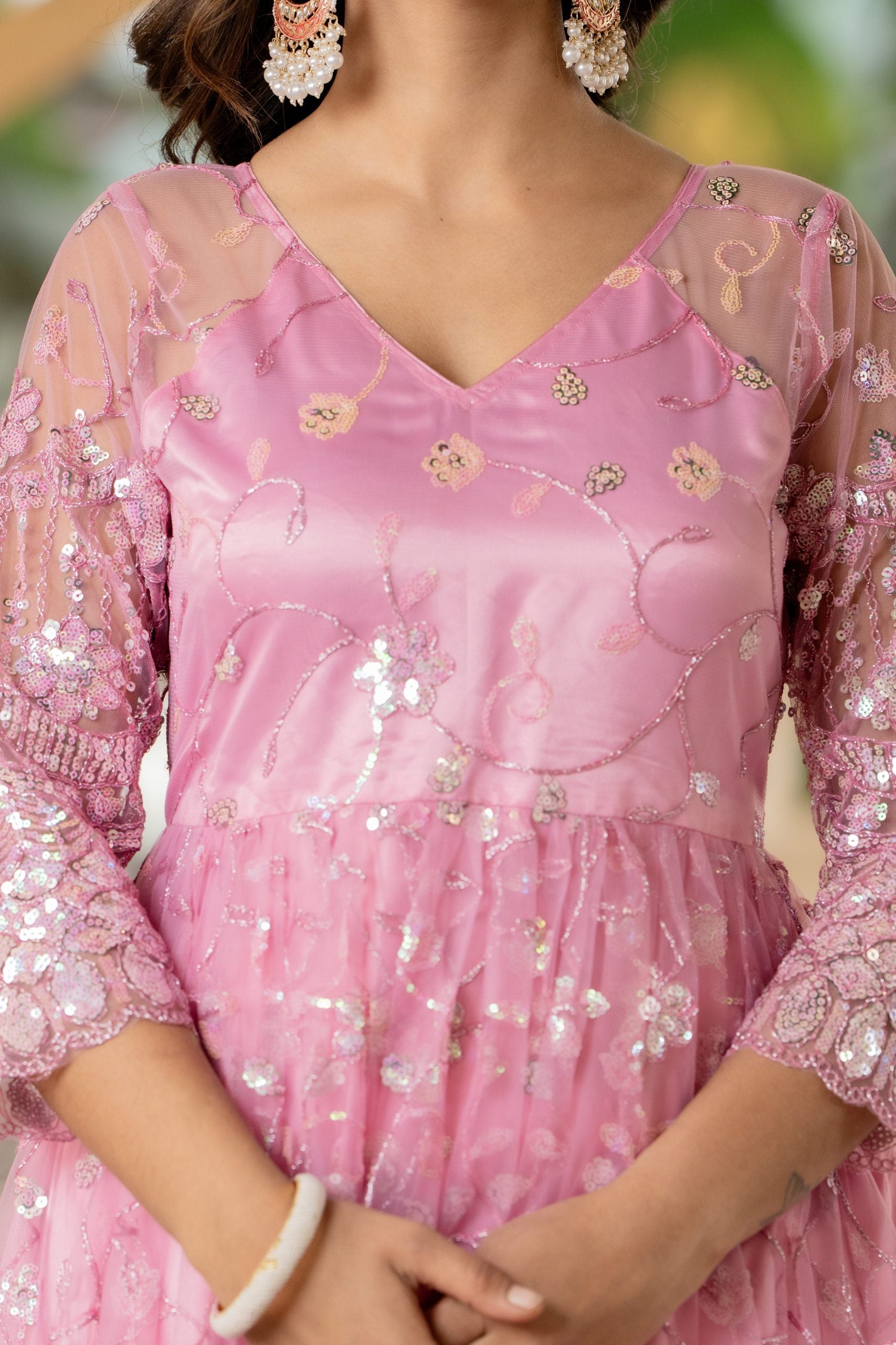 Pink Embellished Anarkali Dress with Dupatta – Vaaki 6