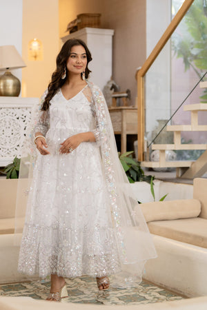 Tarangani Ivory White Anarkali Gown Set