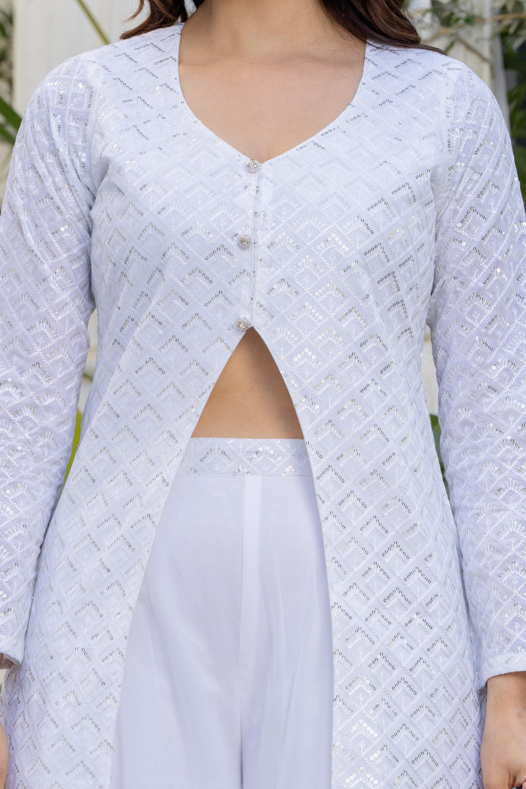 Shop Festive Ethnic Wear White Georgette Kurti Palazzo Set for Women