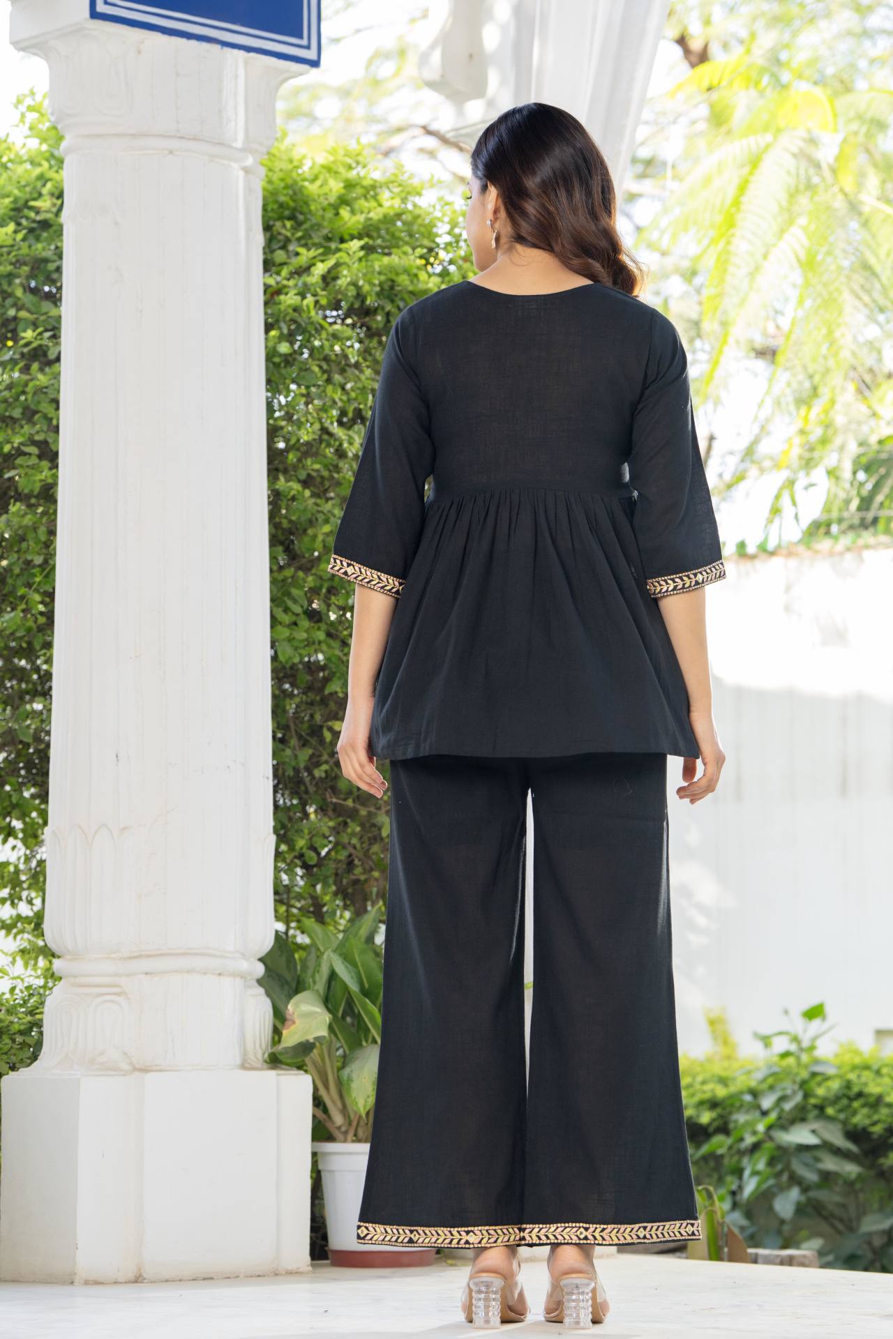 Designer Black Embroidered Cotton Co-ord Set for Women