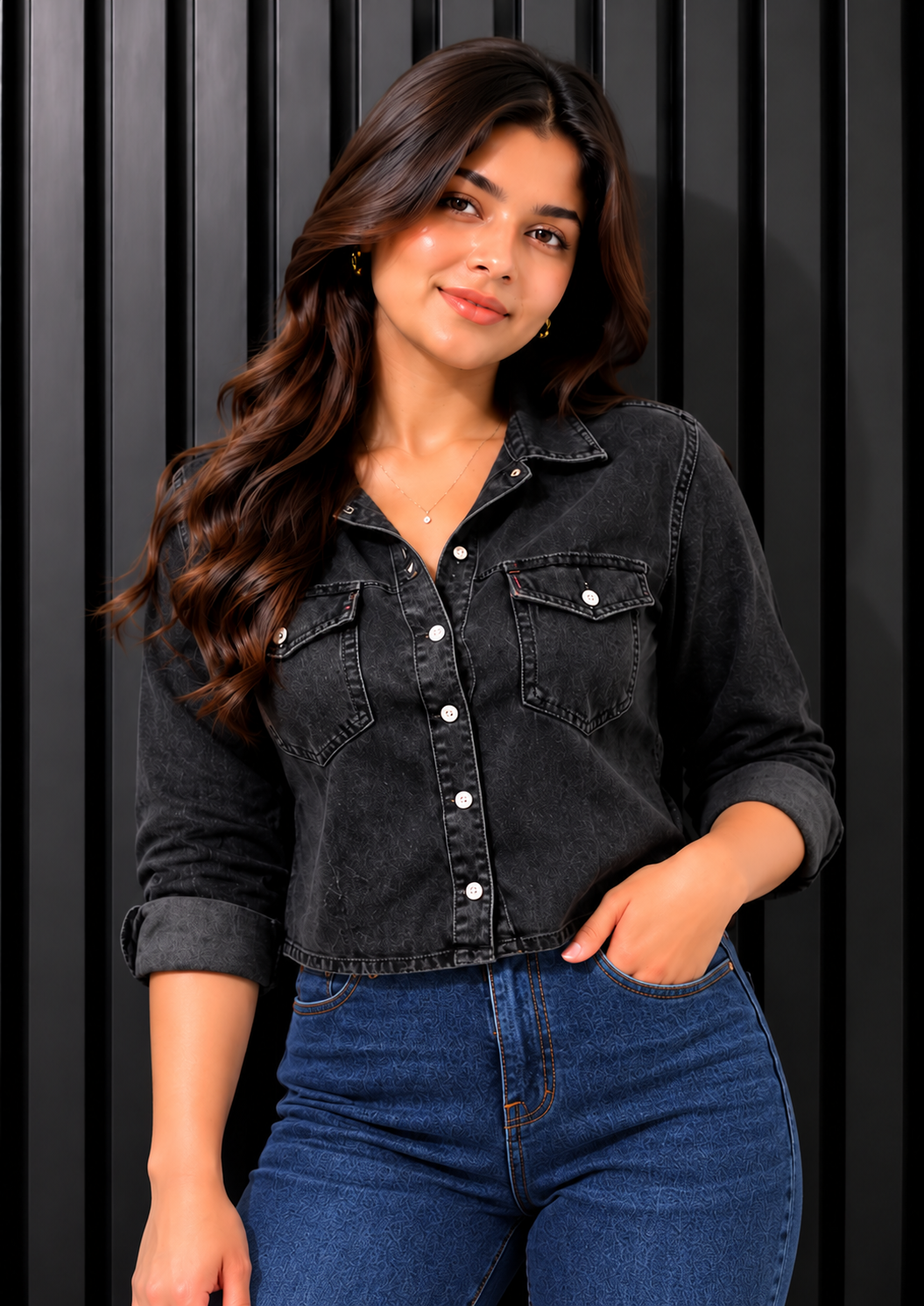Engage Dark Blue Women’s One-Leg  Net Designed Jeans