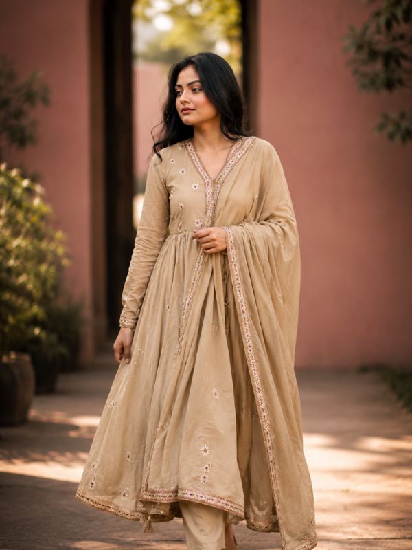 Desert Bloom Embroidered Anarkali Suit Set