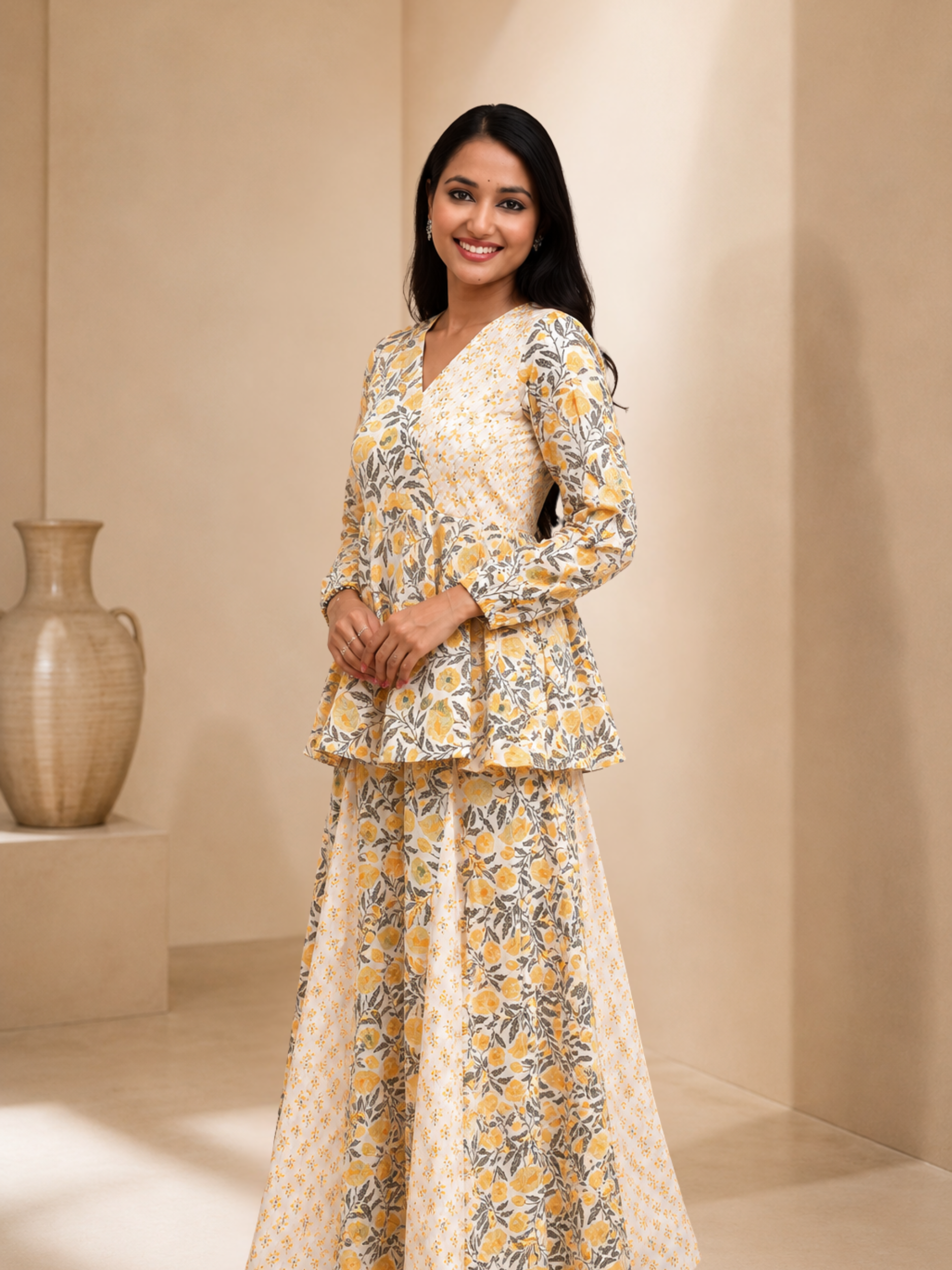 Draksha Yellow Printed Premium Cotton Co-ord Set