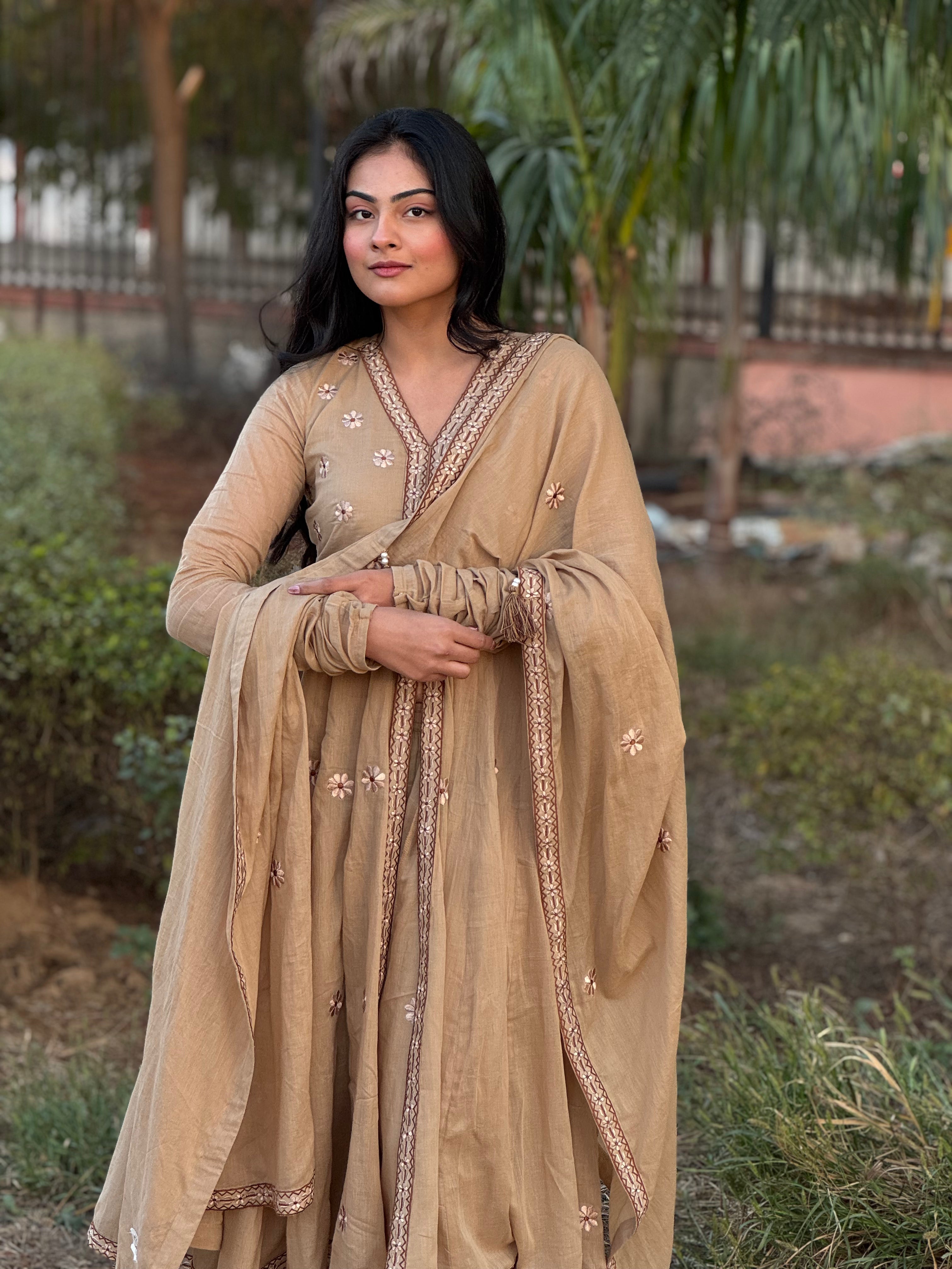 Desert Bloom Embroidered Anarkali Suit Set