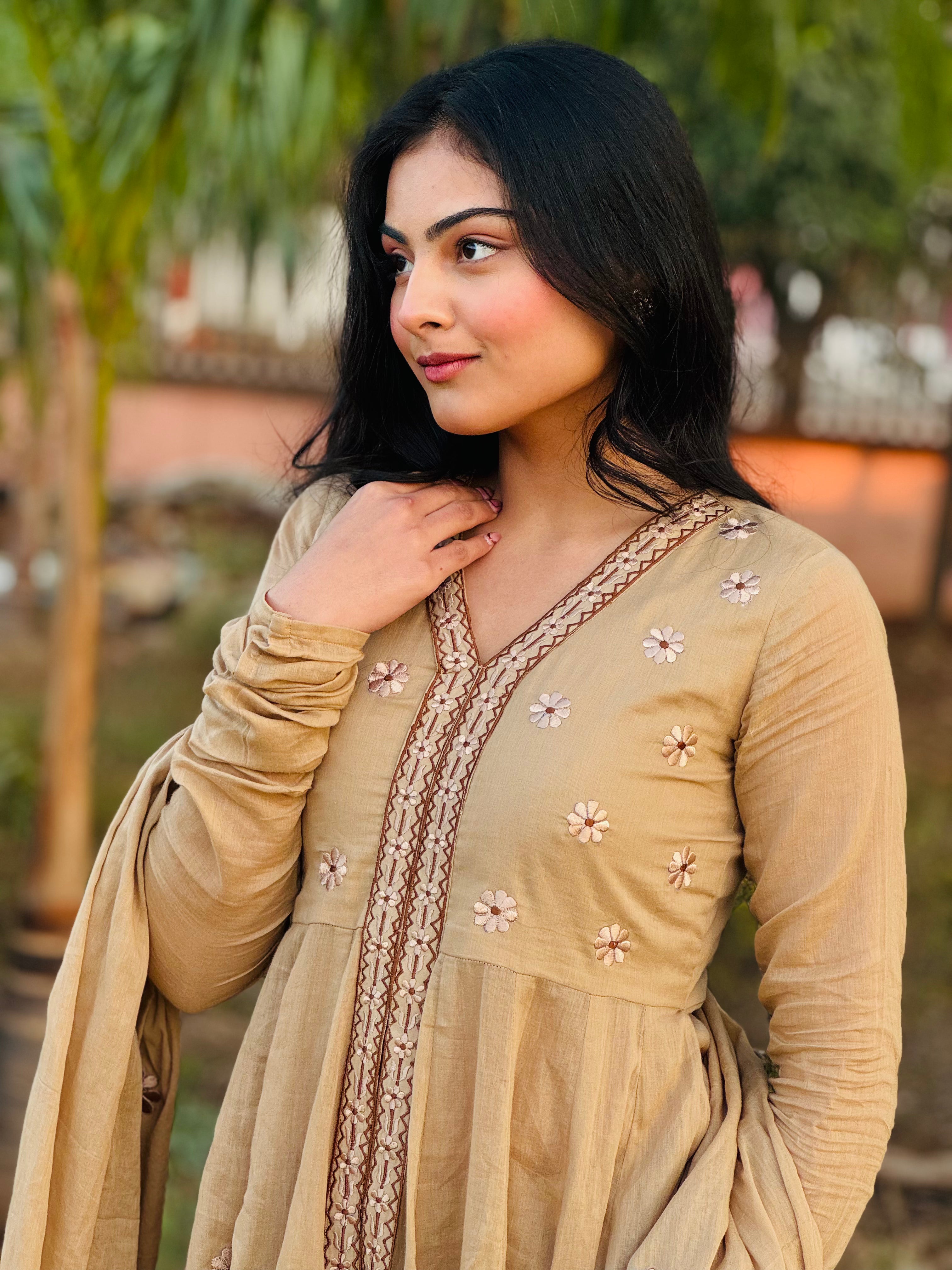 Desert Bloom Embroidered Anarkali Suit Set
