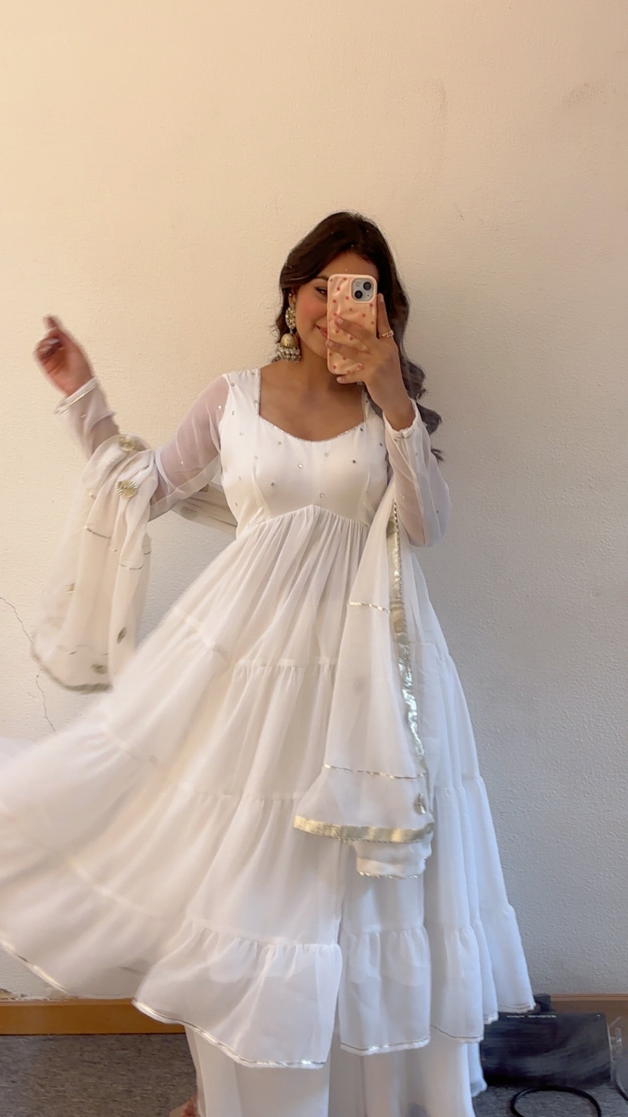 "Hansini White Georgette Anarkali Kurta Set"