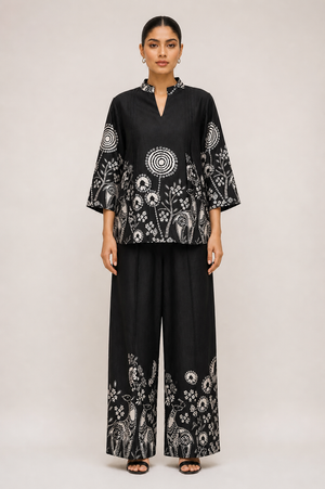 Kasturi Black Cotton Printed Co-ord Set