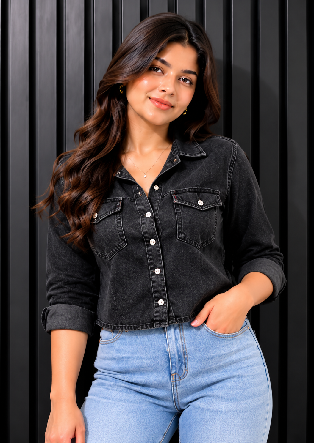 Engage Light Blue Women’s One-Leg  Net Designed Jeans