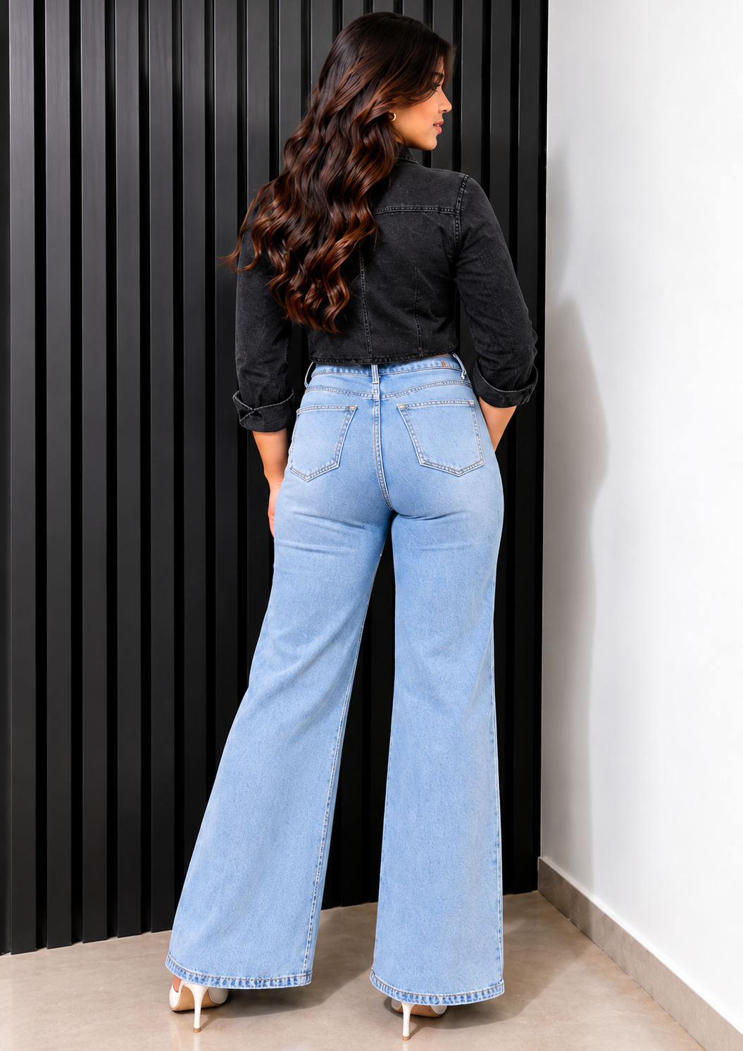 Engage Light Blue Women’s One-Leg  Net Designed Jeans