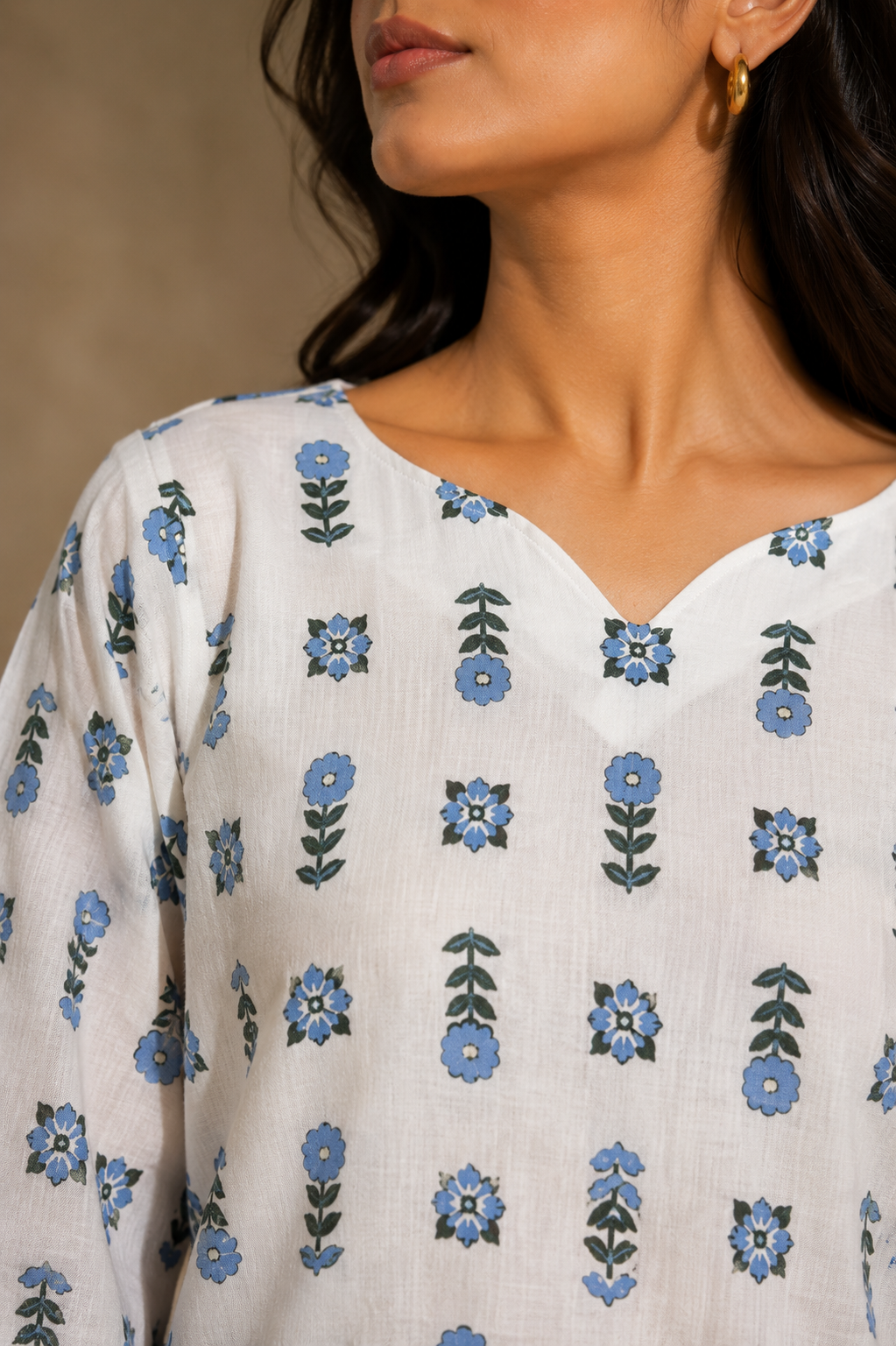 V neck cotton kurti