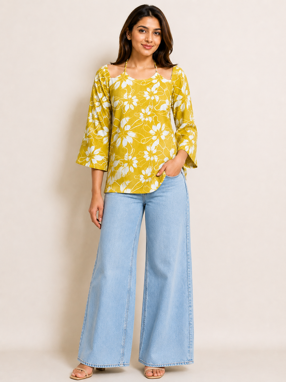 yellow floral kurti top