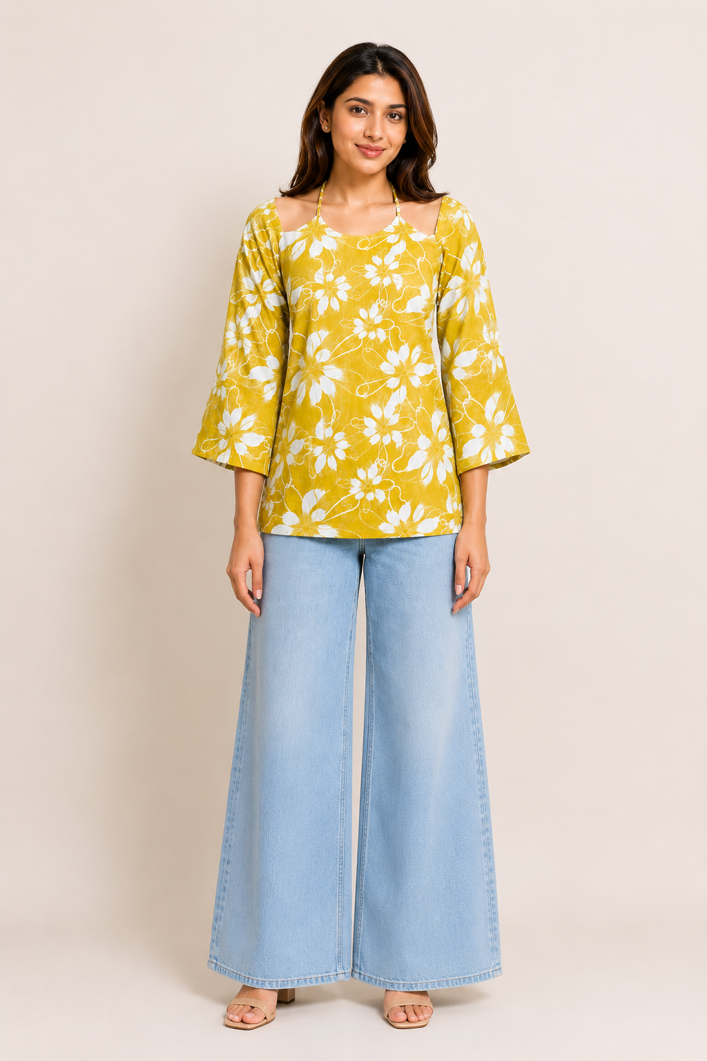 yellow floral cotton top