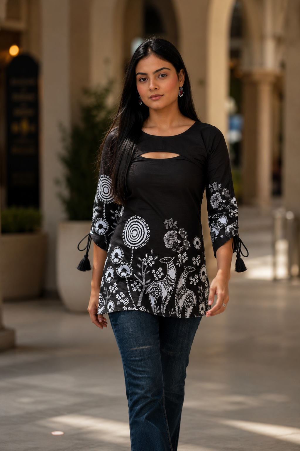 black printed top for women