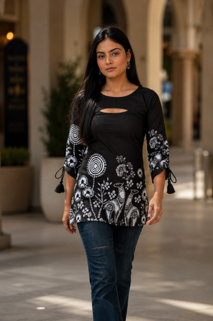 Sakhi Black Detachable Sleeves Short Kurti