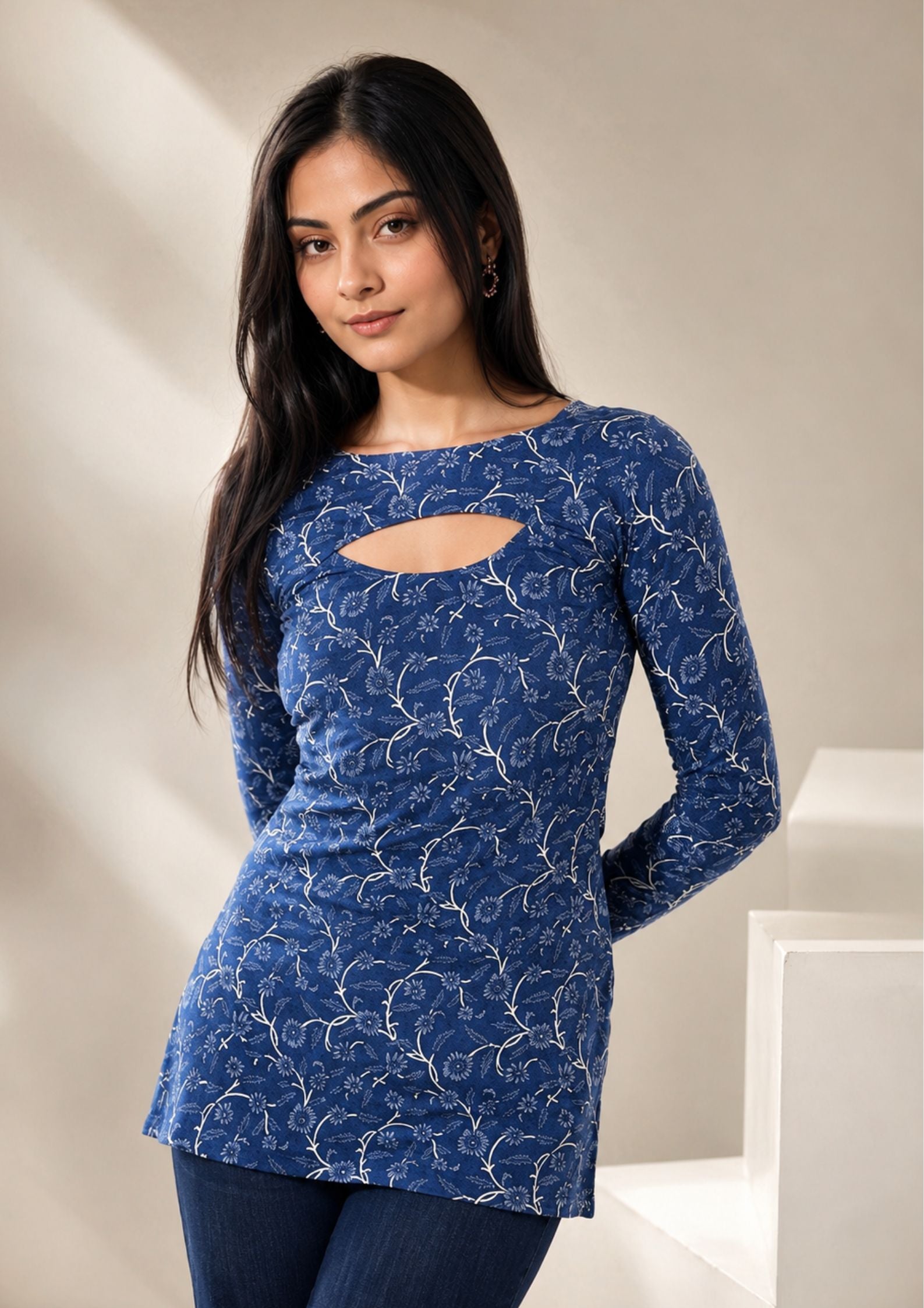 blue western top women
