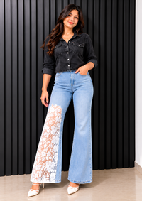 Engage Light Blue Women’s One-Leg  Net Designed Jeans