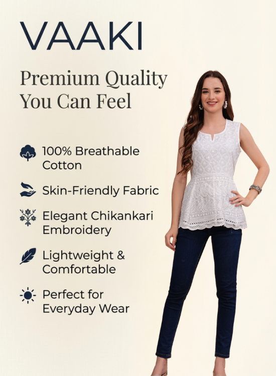 White Chikankari Sleeveless Short Top