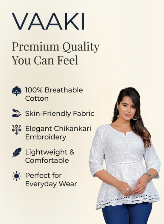 Cotton Chikankari Women's White Top