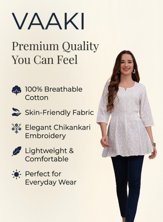 Eira White Chikankari Short Top