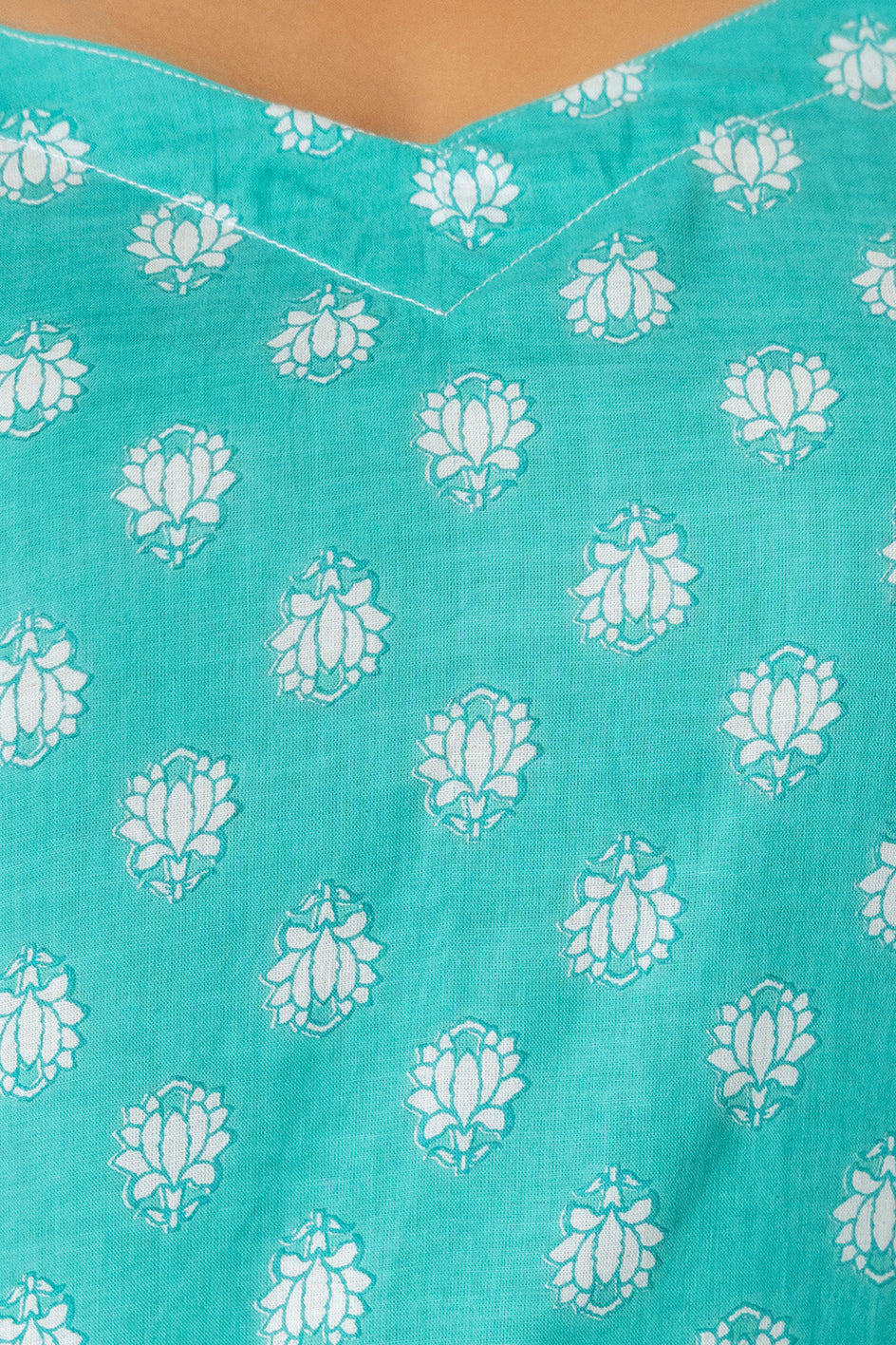 "Mohini Teal Floral Short Straight Kurti"