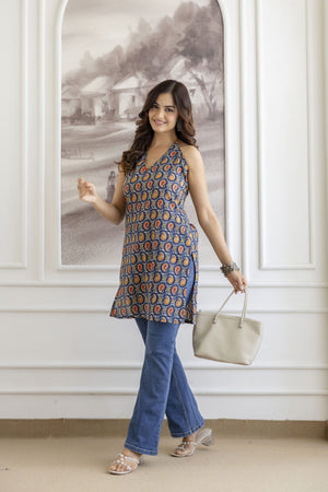Mohini Navy Blue Halter Neck Corset Kurti