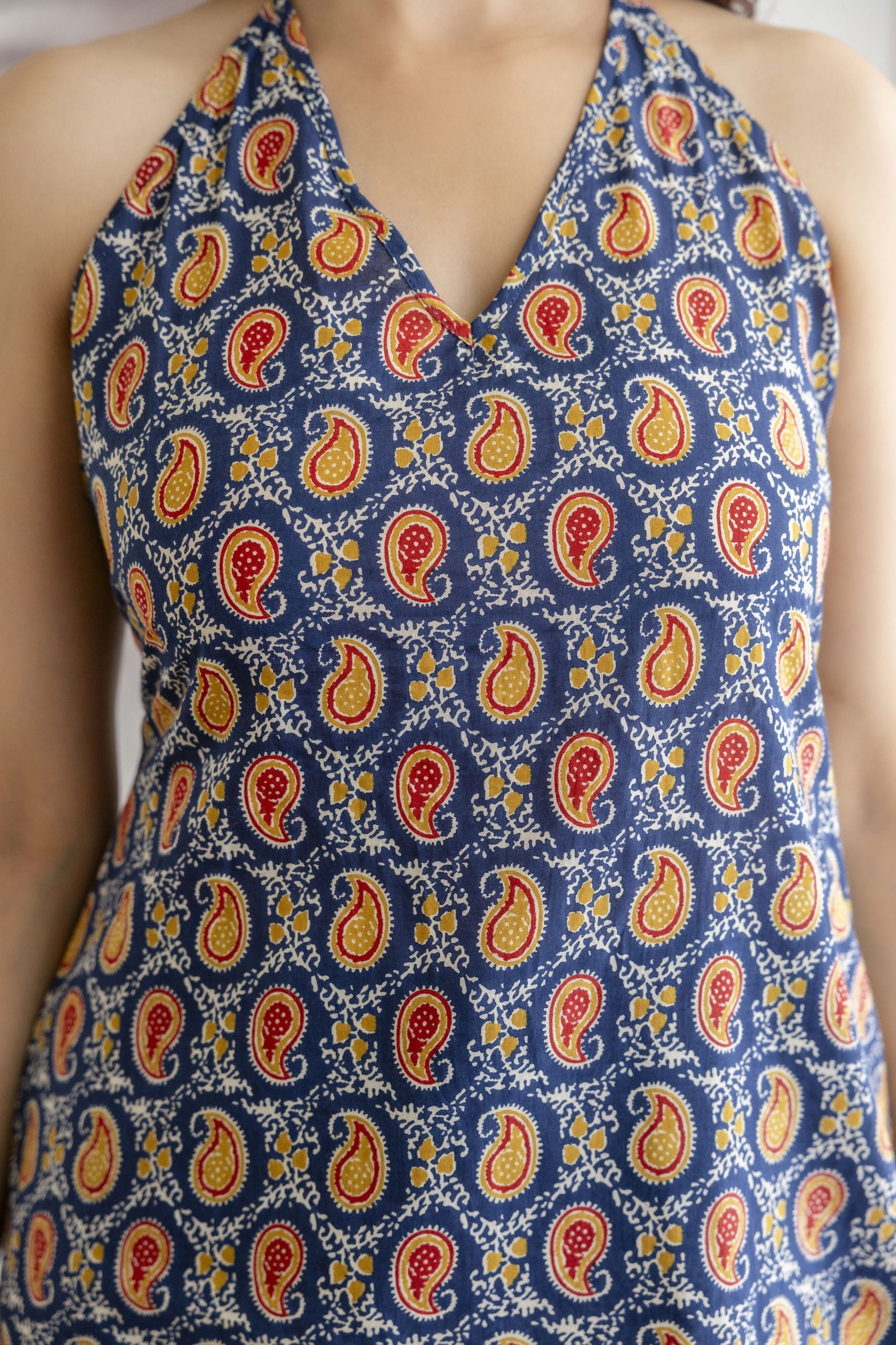 "Mohini Navy Blue Halter Neck Corset Kurti"