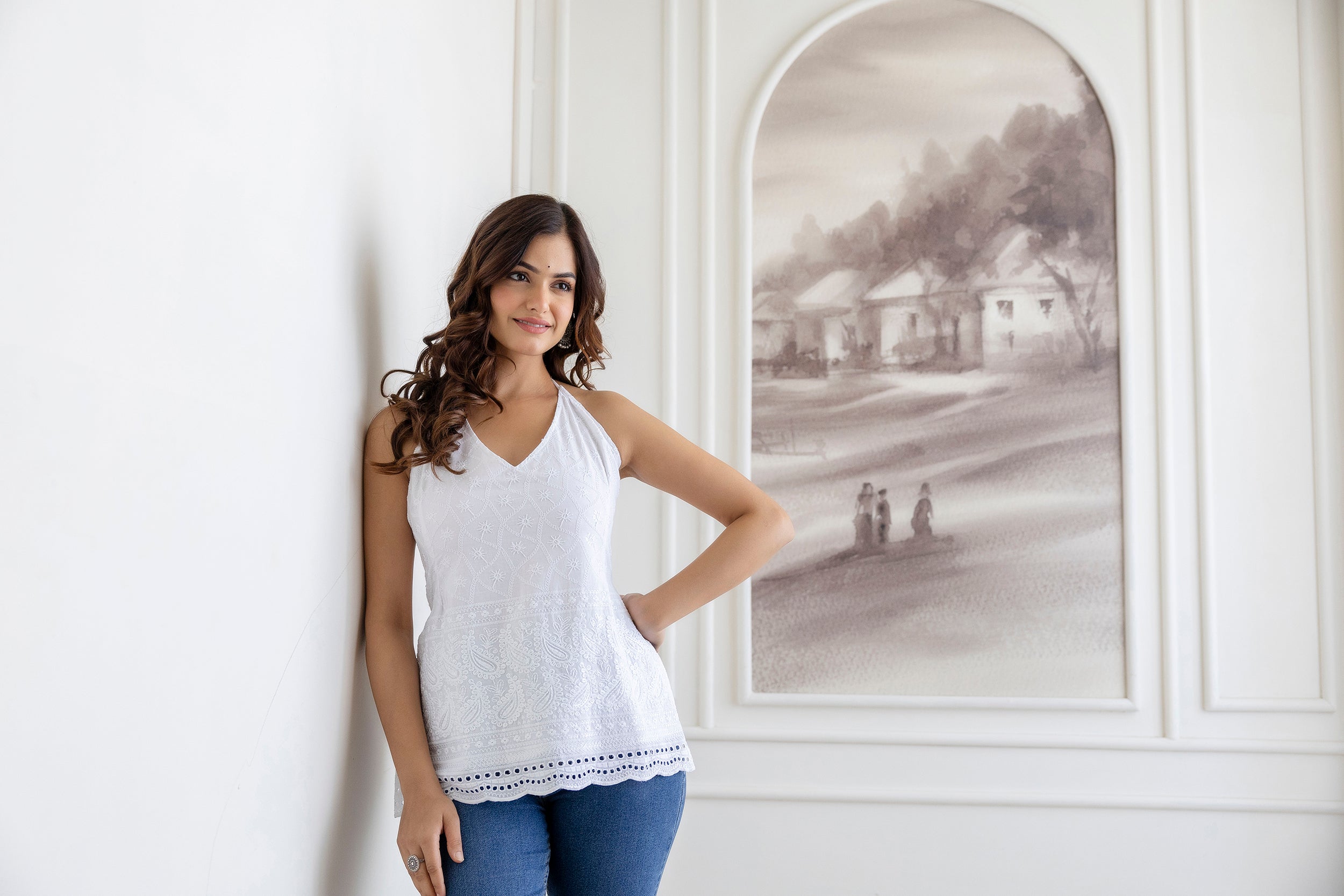 "Mohini Chikankari Halter-Neck Backless Kurti"