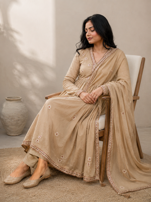 Desert Bloom Embroidered Anarkali Suit Set