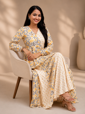 Draksha Yellow Printed Premium Cotton Co-ord Set