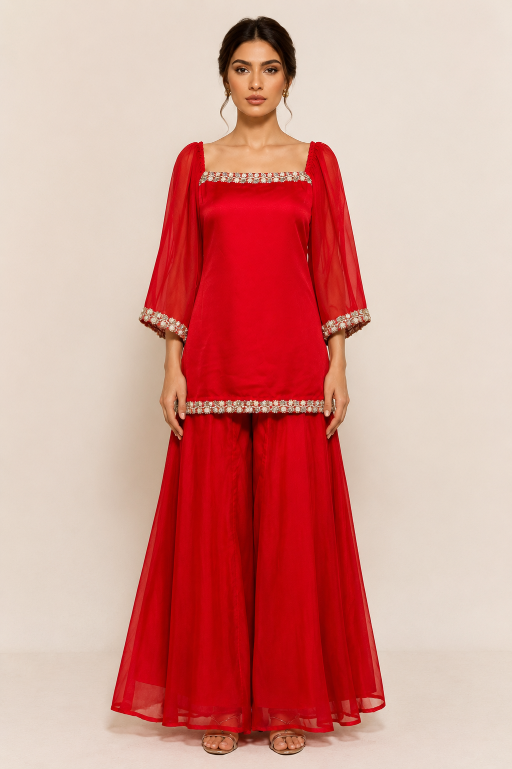 red sharara set for women