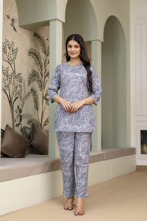 Vidhi Misty Blue Printed Cotton Co-ord Set