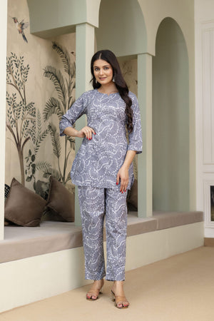Vidhi Misty Blue Printed Cotton Co-ord Set