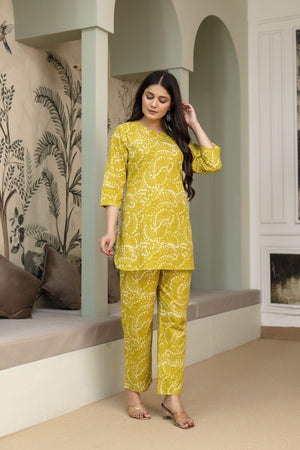 Vidhi Marigold Yellow Printed Cotton Co-ord Set