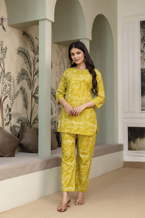 Vidhi Marigold Yellow Printed Cotton Co-ord Set